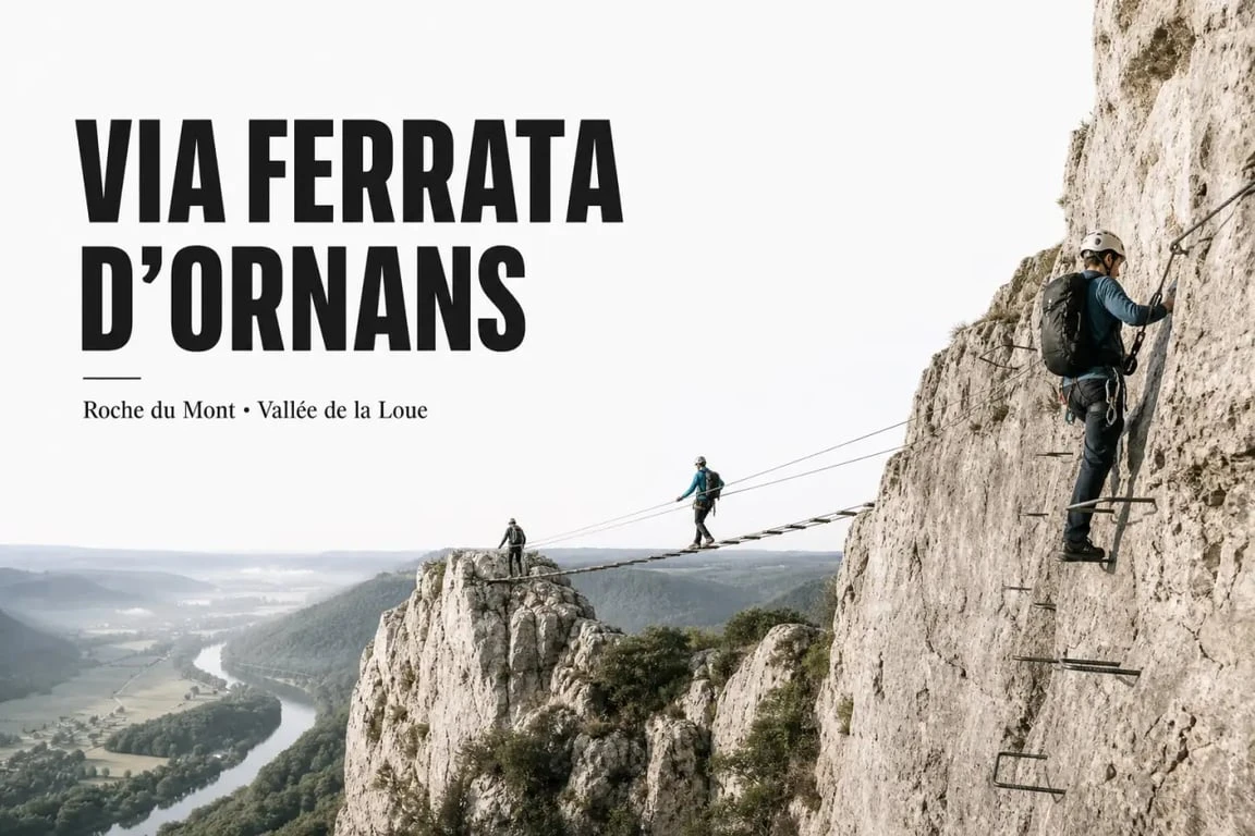 Via ferrata ornans sur la Roche du Mont au-dessus de la vallée de la Loue