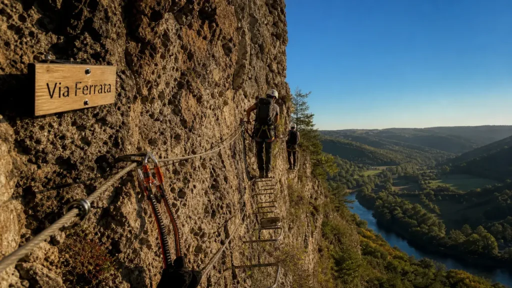 Via ferrata de Clécy : 250 mètres de paroi, 70 mètres de dénivelé et une tyrolienne à 70 km/h
