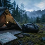Bivouac randonnée : tente en pleine forêt, sol sans trace