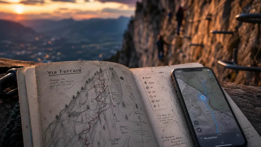 Carte via ferrata : repérer un parcours ouvert, filtrer le niveau et préparer la sortie