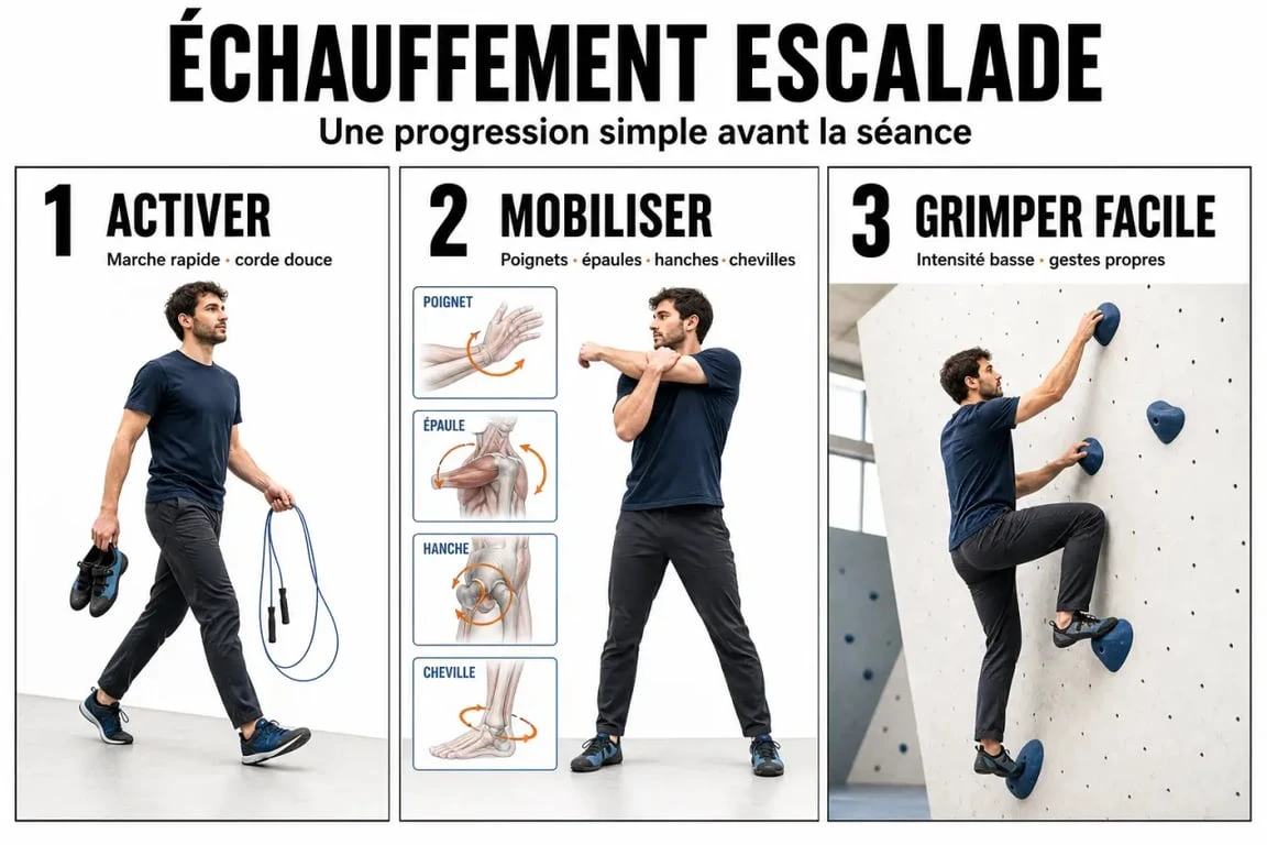 escalade echauffement en trois phases avant de grimper en salle