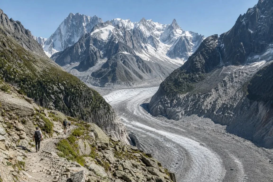Randonnée mer de glace au Montenvers avec vue sur le glacier et les sentiers alpins