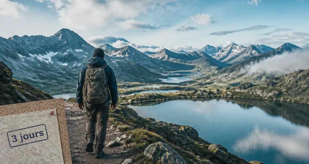 Randonnée 3 jours Pyrénées : randonneur près d’un lac, refuge ou bivouac