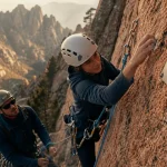 Stage escalade en corse : grimpeur et moniteur à Bavella sur granit