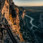 Via ferrata Ardèche au Pont du Diable, câble et barreaux au-dessus des gorges du Chassezac