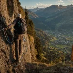 la via ferrata des saix de miolène : ferratiste sur câble