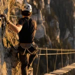 Via ferrata jules carret : ferratiste sur câble, pont népalais 40 m