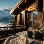 Week end à la montagne : chalet alpin et panorama enneigé depuis un balcon