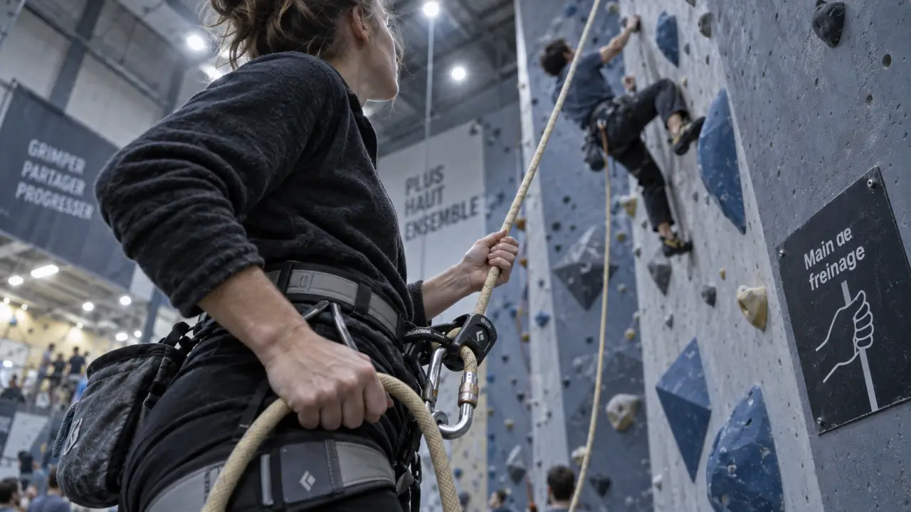 Assurer en escalade : main de freinage sur brin