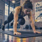 Burpee d alpiniste sans matériel : planche haute, genou vers coude