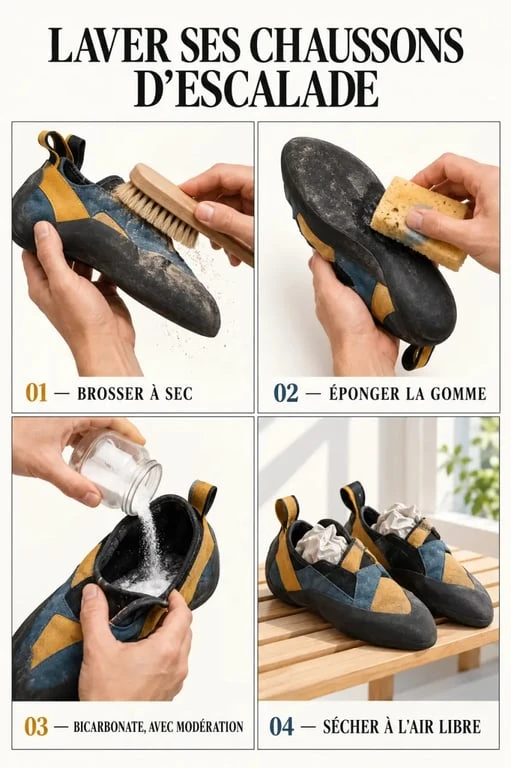 Étapes pour laver des chaussons d'escalade à la main et les faire sécher naturellement