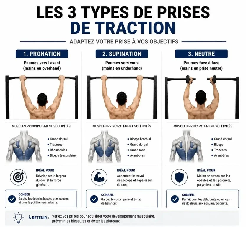 Différents types de prises pour l'entrainement traction