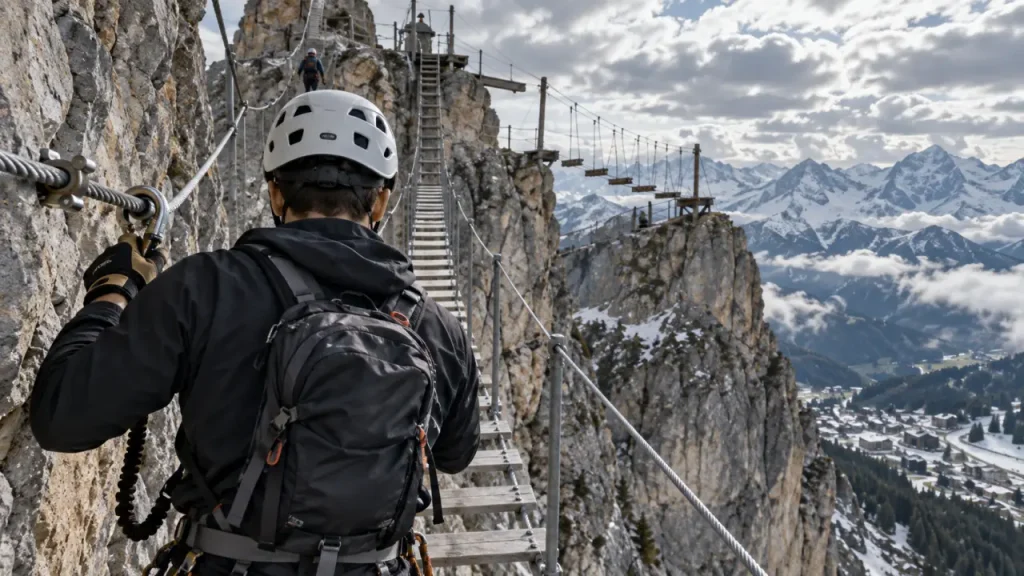 Via ferrata des Bourtes à La Plagne : niveau, accès et tyroliennes à vérifier en 2026