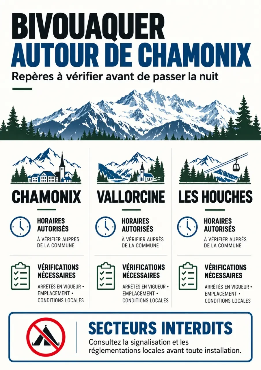 Bivouac Chamonix : infographie des règles selon les communes