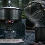 Réchaud bivouac stable au vent, casserole fumante