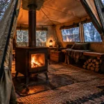 Tente 4 saisons avec poêle à bois chauffable en hiver