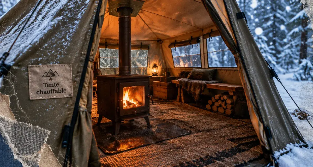 Tente 4 saisons avec poêle à bois chauffable en hiver